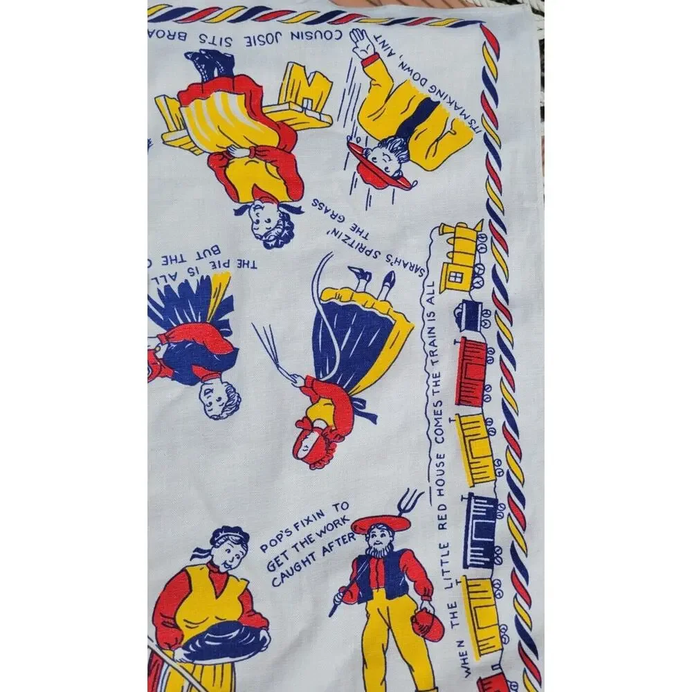 PENNSYLVANIA DUTCH Graphic Kitchen Towel Cotton Boughten Towel Train Kitschy 50s